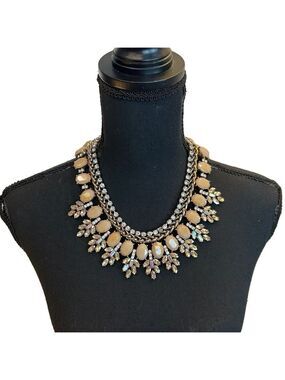 ALDO tan brown aurora borealis teardrop chain statement necklace wedding prom